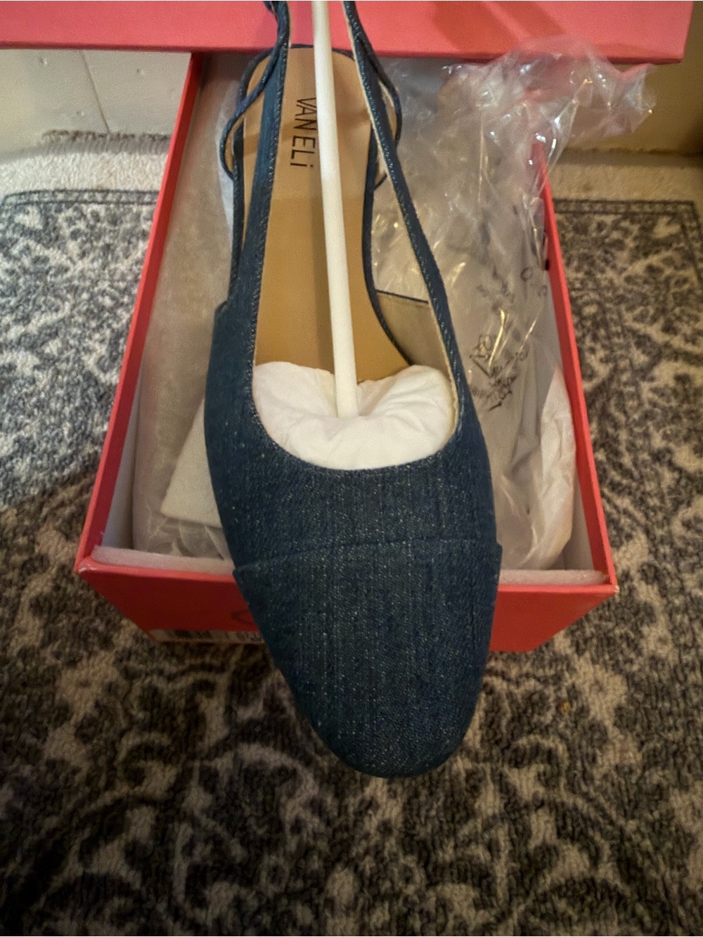 Vaneli Navy Denim Slingback Flat